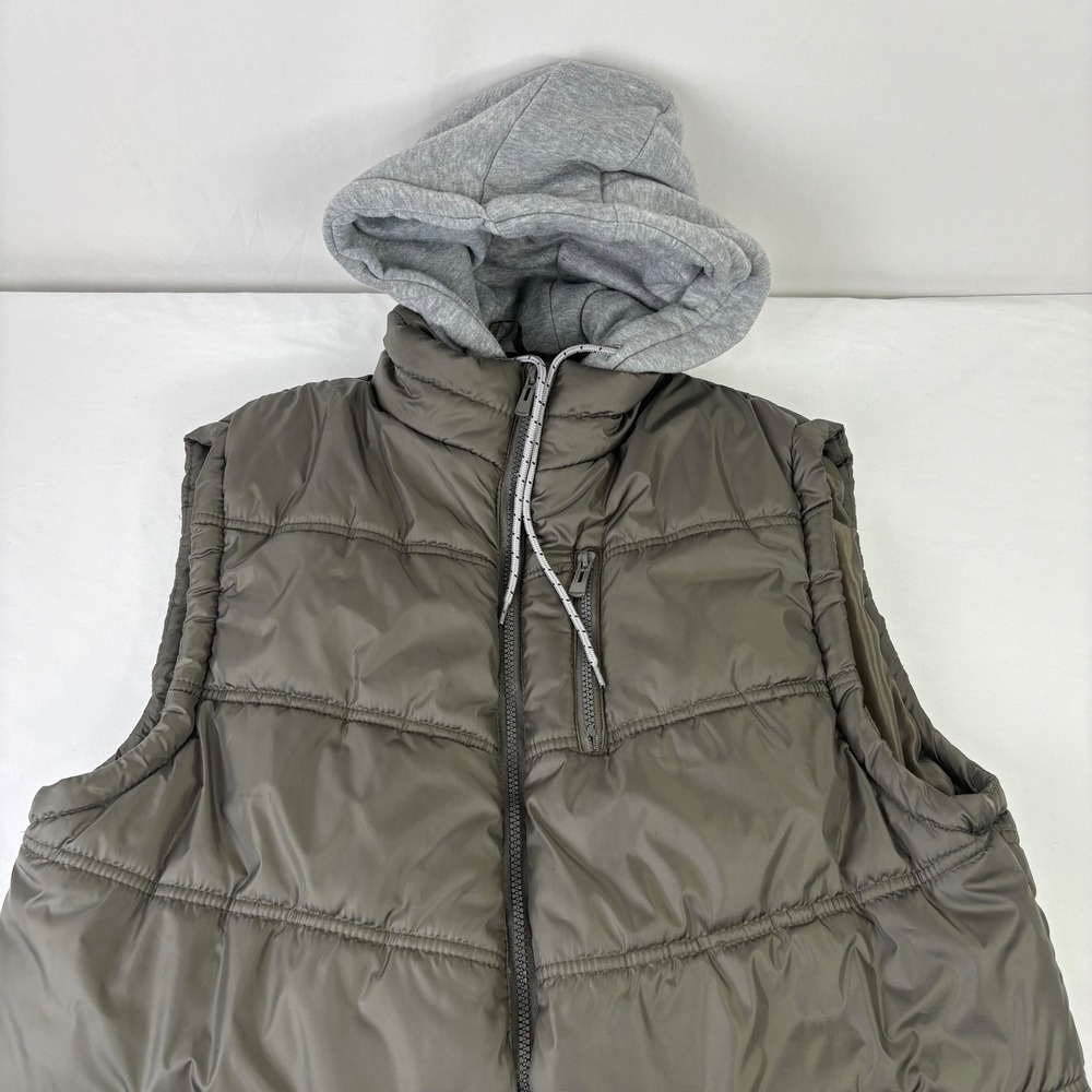 CARBON Puffer Vest Hooded Mens Size XL‎ Olive Green Quilted Full Zip